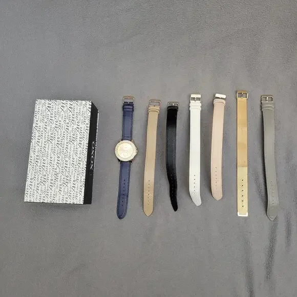 XOXO Analog Watch Rose Gold Crystal Bezel Interchangeable Bands 7PC - Picture 1 of 10